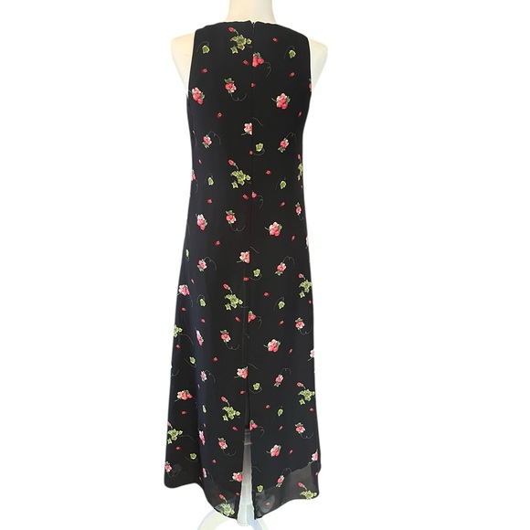 Vintage 90s y2k Long Sleeveless Maxi Shift Dress Red Floral Ivy Ladybugs No Size - Picture 2 of 7